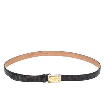 Pre Owned  Dolce & Gabbana Grey Leopard Print Leather Logo Plaque Belt 80CM