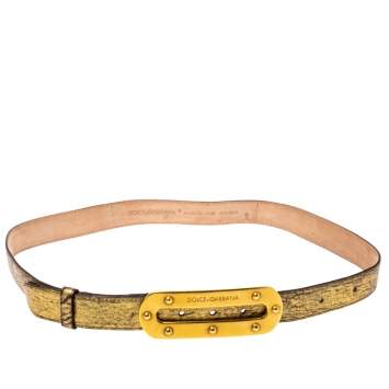 Pre Owned Dolce & Gabbana Metallic Gold Textured Leather Belt Size 95CM