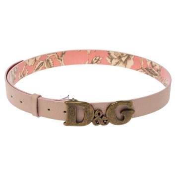 Pre Owned Dolce & Gabbana Pink Leather D&G Logo Belt 90CM