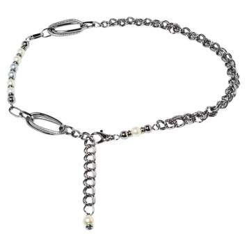 Pre Owned Dolce & Gabbana Gunmetal Tone Faux Pearls Chain Belt