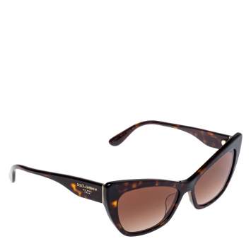 Pre Owned Dolce & Gabbana Dark Havana/ Brown Gradient DG 4370-F Cat Eye Sunglasses