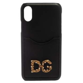 Pre Owned Dolce & Gabbana Black Leather DG Amore iPhone X Cover