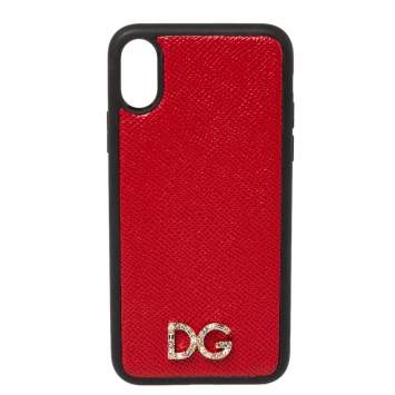 Pre Owned Dolce & Gabbana Red/Black Leather Dauphine iPhone X Case