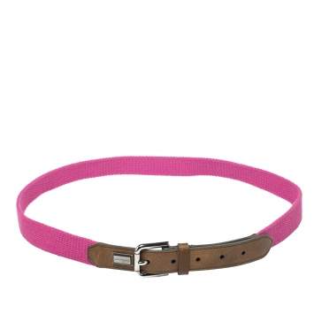 Pre Owned Dolce & Gabbana Pink/Brown Canvas and Leather Belt 115 CM