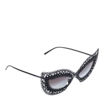 Pre Owned Dolce & Gabbana Black & Pearl Lace Filigree / Grey Gradient DG 2238-H Cat Eye Sunglasses