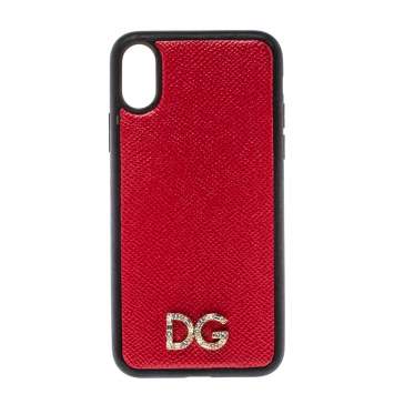 Pre Owned Dolce & Gabbana Red/Black Leather Dauphine iPhone X Case