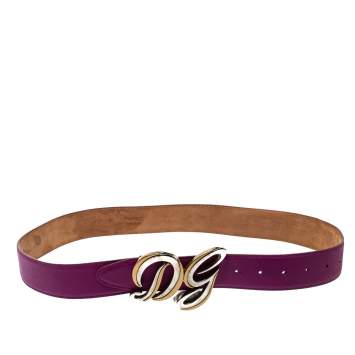Pre Owned Dolce & Gabbana Fuchsia Leather Logo Buckle Belt 95CM