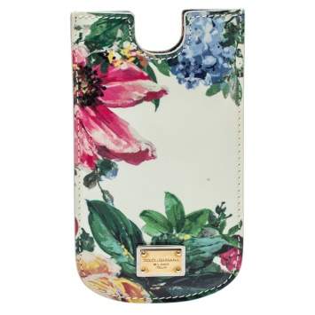 Pre Owned Dolce & Gabbana White Floral Print Patent Leather IPhone 5 Case
