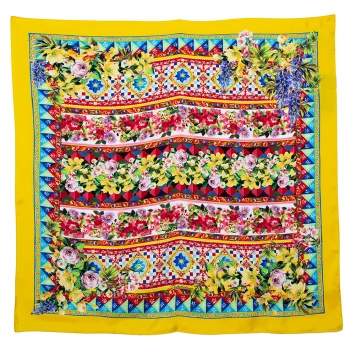 Pre Owned Dolce & Gabbana Yellow Mambo Print Silk Square Scarf