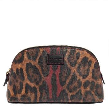 Pre Owned Dolce & Gabbana Brown Leopard Coated Canvas Cosmetic Case