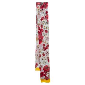 Pre Owned Dolce & Gabbana White Daisy & Poppy Print Silk Crepe Shawl