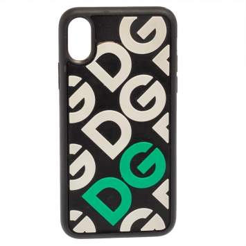 Pre Owned Dolce & Gabbana Black/White Rubber DG Logo iPhone X Case