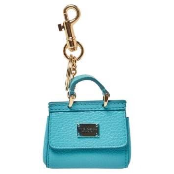 Pre Owned Dolce & Gabbana Turquoise Leather Miss Sicily Key Chain/Bag Charm