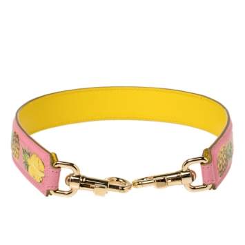 Pre Owned Dolce & Gabbana Pink/Yellow Pineapple Print Leather Bag Strap
