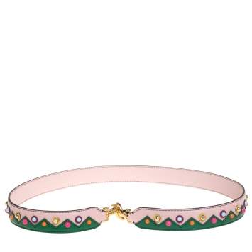 Pre Owned Dolce & Gabbana Pink/Green Leather Studded Shoulder Bag Strap