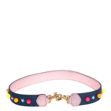 مملوكة مسبقًا Dolce & Gabbana Blue Denim Embellished Shoulder Bag Strap