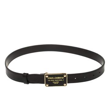 Pre Owned Dolce & Gabbana Black Leather Plaque Belt 80CM