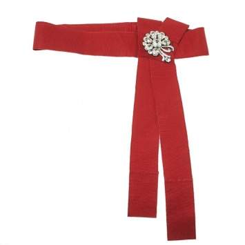 Pre Owned Dolce & Gabbana Red Grosgrain Embellished Bow Waist Belt Size 38