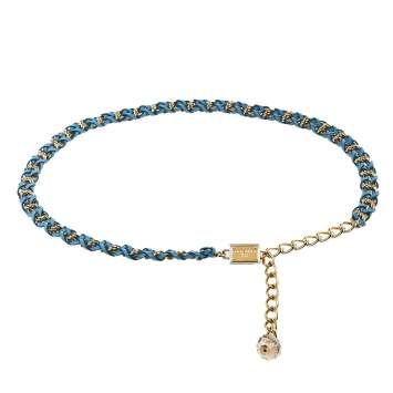 Pre Owned Dolce & Gabbana Blue Braided Leather Gold Tone Chain Belt