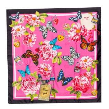 Pre Owned Dolce & Gabbana Pink Butterfly Floral Print Silk Square Scarf