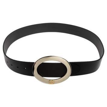 Pre Owned Dolce & Gabbana Black Leather Oval Buckle Belt 95 CM