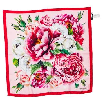 Pre Owned Dolce & Gabbana Pink Rose Printed Silk Square Scarf