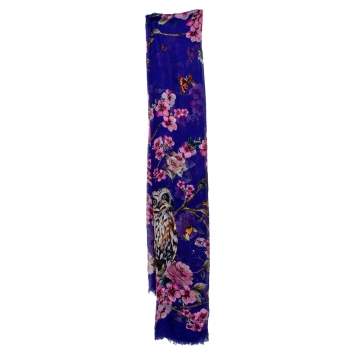 Pre Owned Dolce & Gabbana Purple Enchanted Forest Printed Silk Scarf