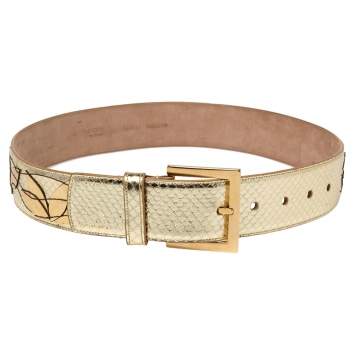 Pre Owned Dolce & Gabbana Metallic Gold Python Waist Belt 70CM