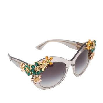 Pre Owned Dolce & Gabbana Grey Acetate DG4245 Enchanted Beauties Collection Cat Eye Sunglasses