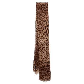 Pre Owned Dolce & Gabbana Brown Animal Printed Silk Scarf