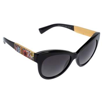 Pre Owned Dolce & Gabbana Black Acetate DG 4215 Polarized Cat Eye Sunglasses