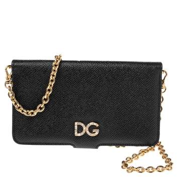 Pre Owned Dolce & Gabbana Black Leather iPhone X Chain Case 