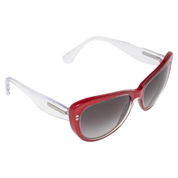 Pre Owned Dolce & Gabbana Red/Transparent Acetate DG 4221 Gradient Cat Eye Sunglasses