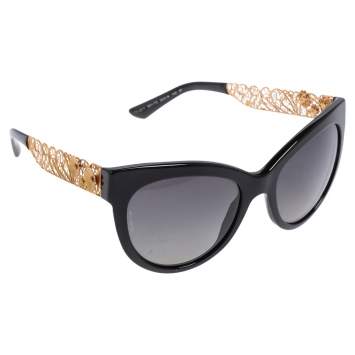Pre Owned Dolce & Gabbana Black/ Grey Gradient DG 4211 Polarized Filigree Cat Eye Sunglasses