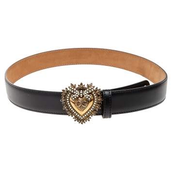 Pre Owned Dolce&Gabbana Black Leather Devotion Belt 80 CM