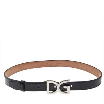 Pre Owned Dolce & Gabbana Black Patent Leather Logo Buckle Belt 90 CM