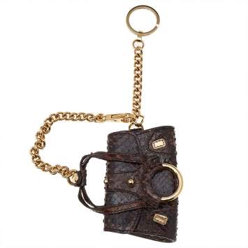 Pre Owned Dolce & Gabbana Brown Snakeskin Embossed Leather Key Chain Bag Charm