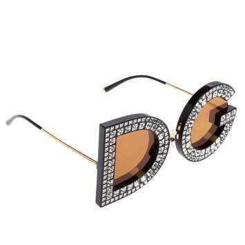 Pre Owned Dolce & Gabbana Black Acetate DG6121 DG Crystals Sunglasses