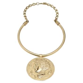 Pre Owned Dolce & Gabbana Gold Tone Monete Roman Coin Choker Necklace