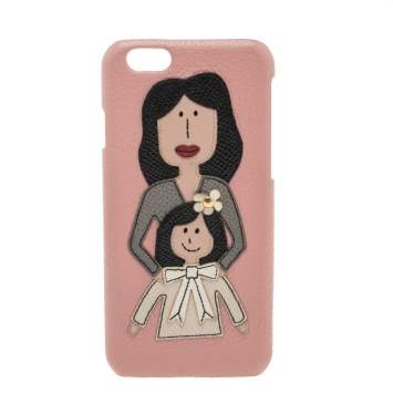 Pre Owned Dolce & Gabbana Pink Leather Mother & Daughter iPhone 6 Case