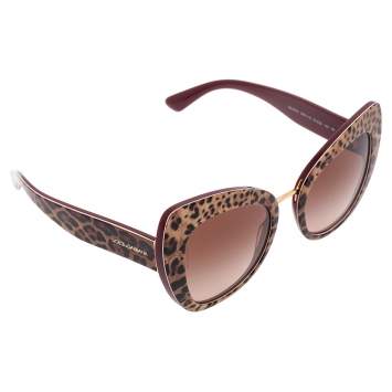 Pre Owned Dolce & Gabbana Burgundy/Brown Animal Print Acetate DG 4319 Gradient Cat Eye Sunglasses