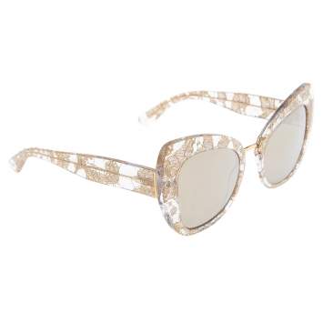 Pre Owned Dolce & Gabbana Gold Lace DG4319 Lace Cat Eye Sunglasses 