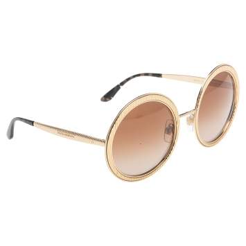 Pre Owned Dolce & Gabbana Gold Tone/Havana DG2179 Round Sunglasses