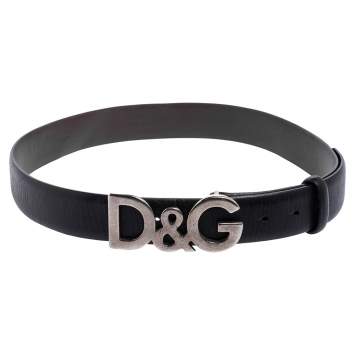 Pre Owned Dolce & Gabbana Black Leather D&G Logo Buckle Belt 90CM