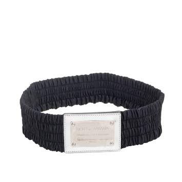 Pre Owned Dolce & Gabbana Black/Silver Fabric and Patent Leather Wide Waist Belt 75CM