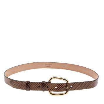 Pre Owned Dolce & Gabbana Brown Snakeskin Buckle Belt 85 CM