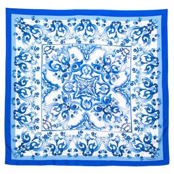 Pre Owned Dolce & Gabbana Blue Majolica Printed Silk  Square Scarf