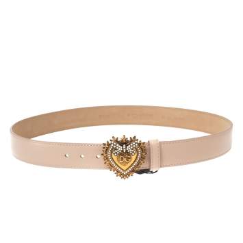 Pre Owned Dolce & Gabbana Pale Pink Leather Devotion Heart Belt 85CM
