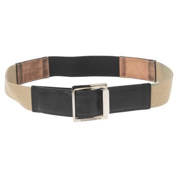Pre Owned Dolce & Gabbana Black/Cream Canvas and Leather Buckle Belt 85CM