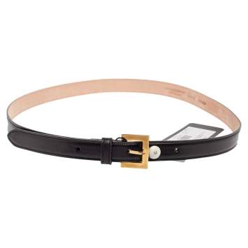 Pre Owned Dolce & Gabbana Black Leather Buckle Belt 90CM
